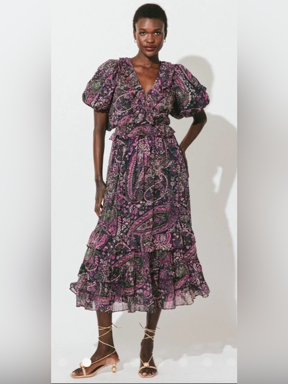 Cleobella Callista Violet Paisley Tiered Midi Dress